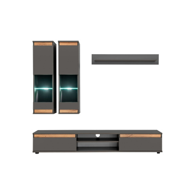 Wohnwand MEDA - Anthrazit / Wotaneiche