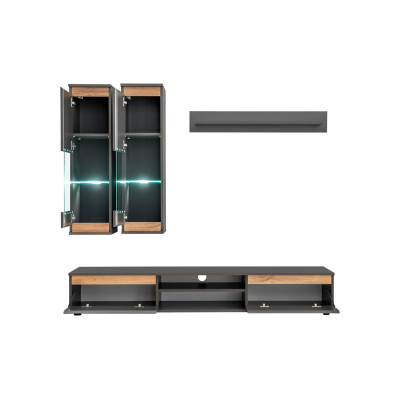 Wohnwand MEDA - Anthrazit / Wotaneiche