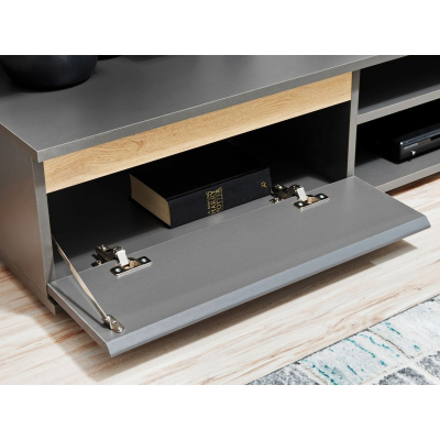 Wohnwand MEDA - Anthrazit / Wotaneiche