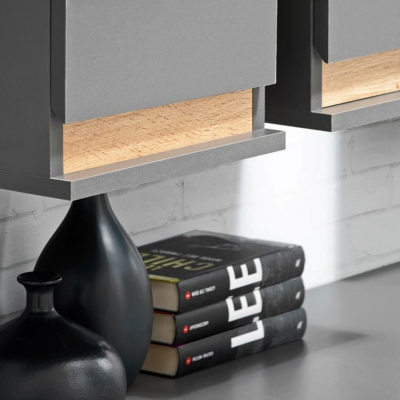 Wohnwand MEDA - Anthrazit / Wotaneiche