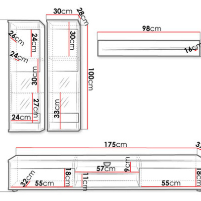 Wohnwand MEDA - Anthrazit / Wotaneiche