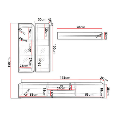 Wohnwand MEDA - Anthrazit / Wotaneiche