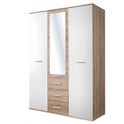 Kleiderschrank mit Spiegel fürs Kinderzimmer EMAN – Breite 135 cm, Sonoma-Eiche/Weiß
