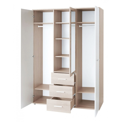 Kleiderschrank mit Spiegel fürs Kinderzimmer EMAN – Breite 135 cm, Sonoma-Eiche/Weiß