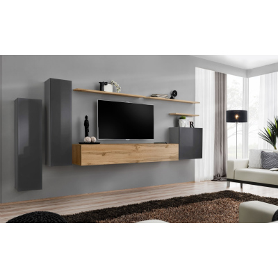 Wohnzimmerwand RIONATA 1 – Graphit / Wotan Eiche