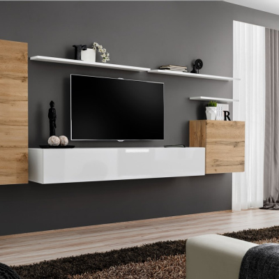 Wohnwand für das Wohnzimmer RIONATA 1 - Eiche Wotan / Weiß