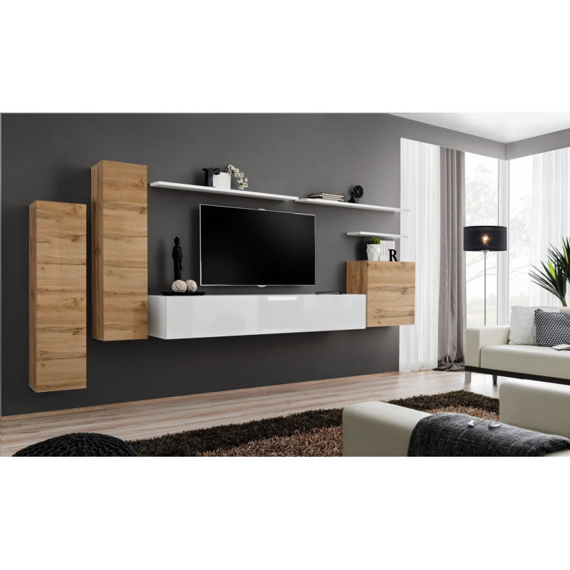 Wohnwand für das Wohnzimmer RIONATA 1 - Eiche Wotan / Weiß