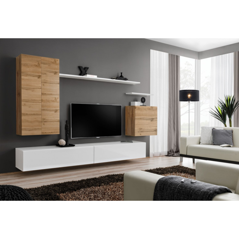 Wohnwand für das Wohnzimmer RIONATA 2 - Eiche Wotan / Weiß