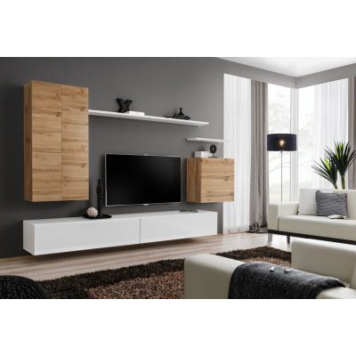 Wohnwand für das Wohnzimmer RIONATA 2 - Eiche Wotan / Weiß