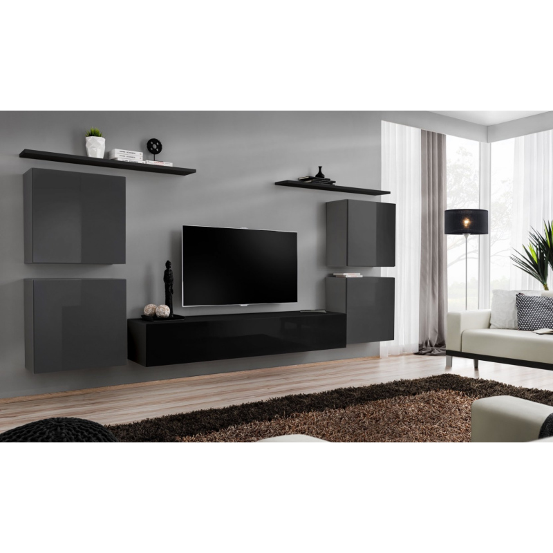 Wohnzimmerwand RIONATA 4 – Graphit/Schwarz