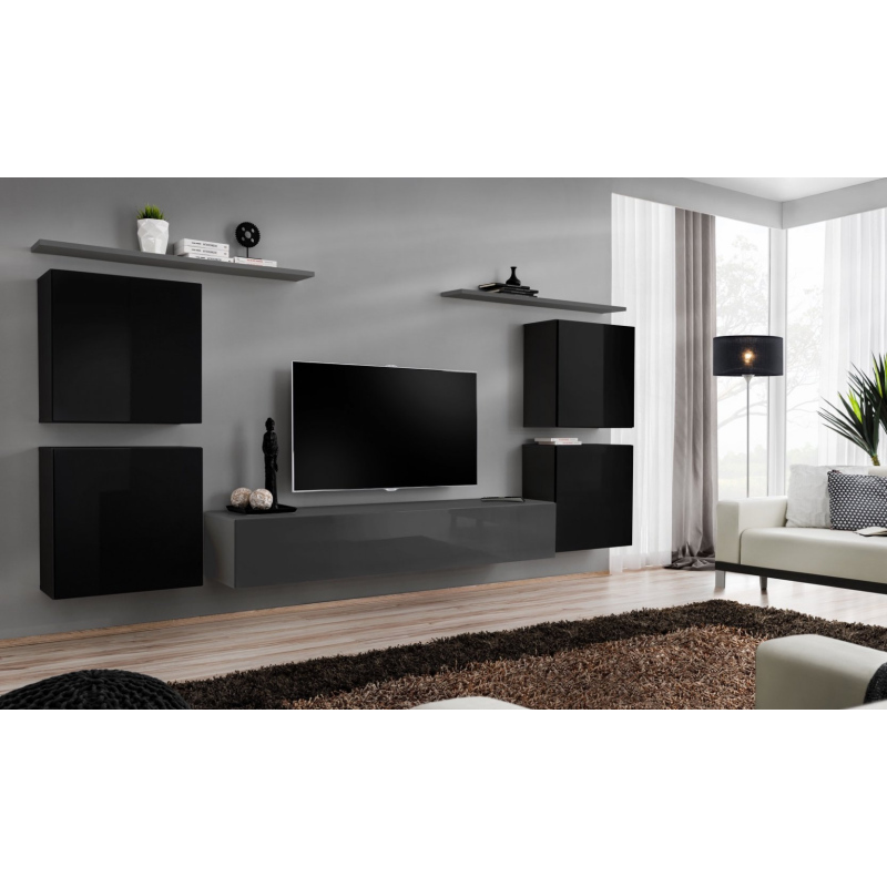 Wohnzimmerwand RIONATA 4 - Schwarz/Graphit