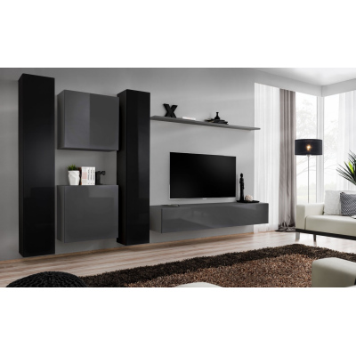 Wohnzimmerwand RIONATA 6 - Schwarz/Graphit