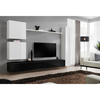 Wohnzimmerwand RIONATA 8 - weiß / schwarz