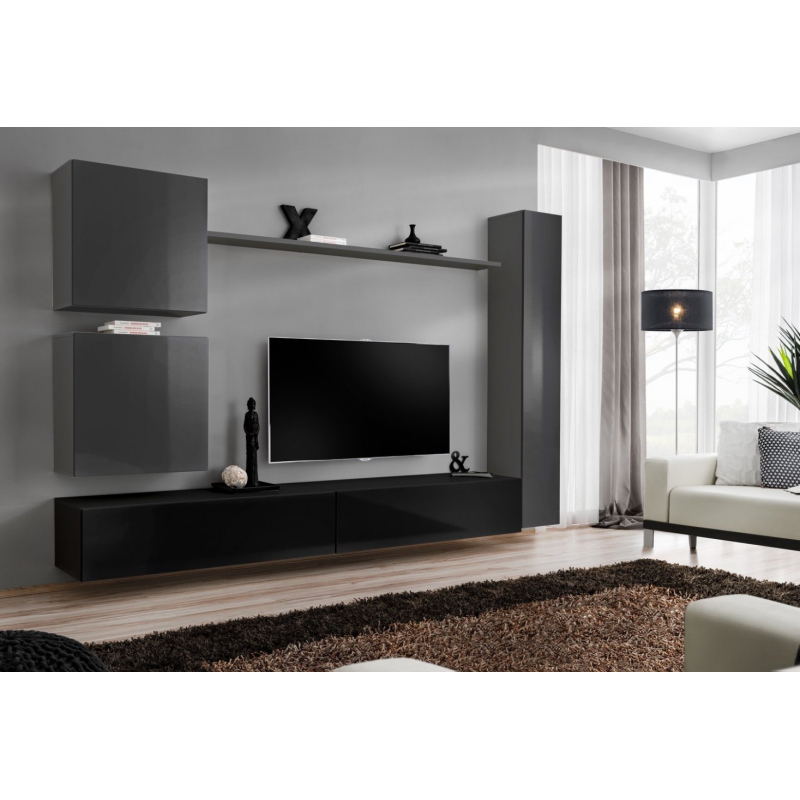 Wohnzimmerwand RIONATA 8 – Graphit/Schwarz