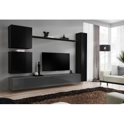 Wohnzimmerwand RIONATA 8 - Schwarz/Graphit