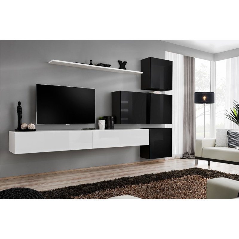 Wohnzimmerwand RIONATA 9 - weiß / schwarz