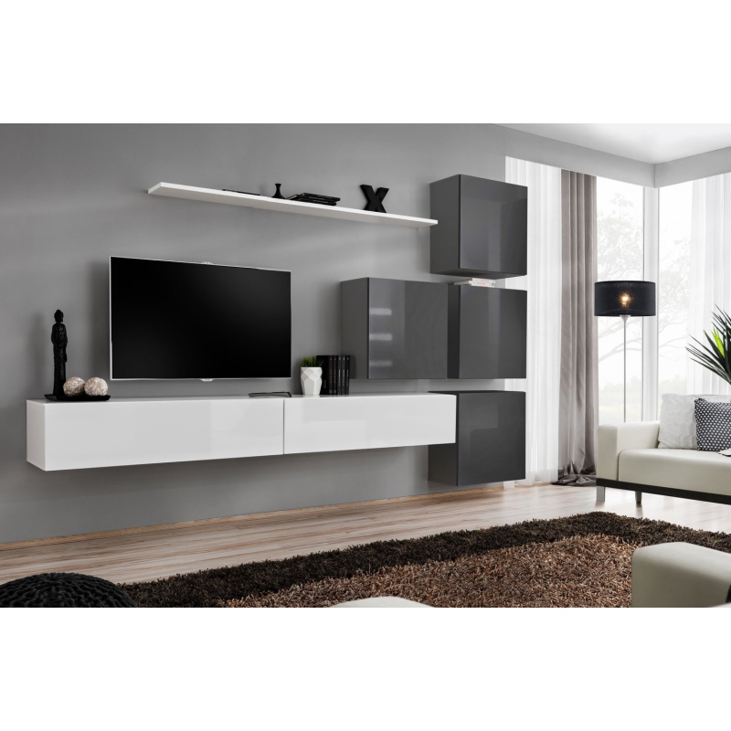 Wohnzimmerwand RIONATA 9 - weiß / graphit