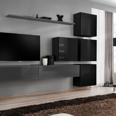 Wohnzimmerwand RIONATA 9 – Graphit/Schwarz