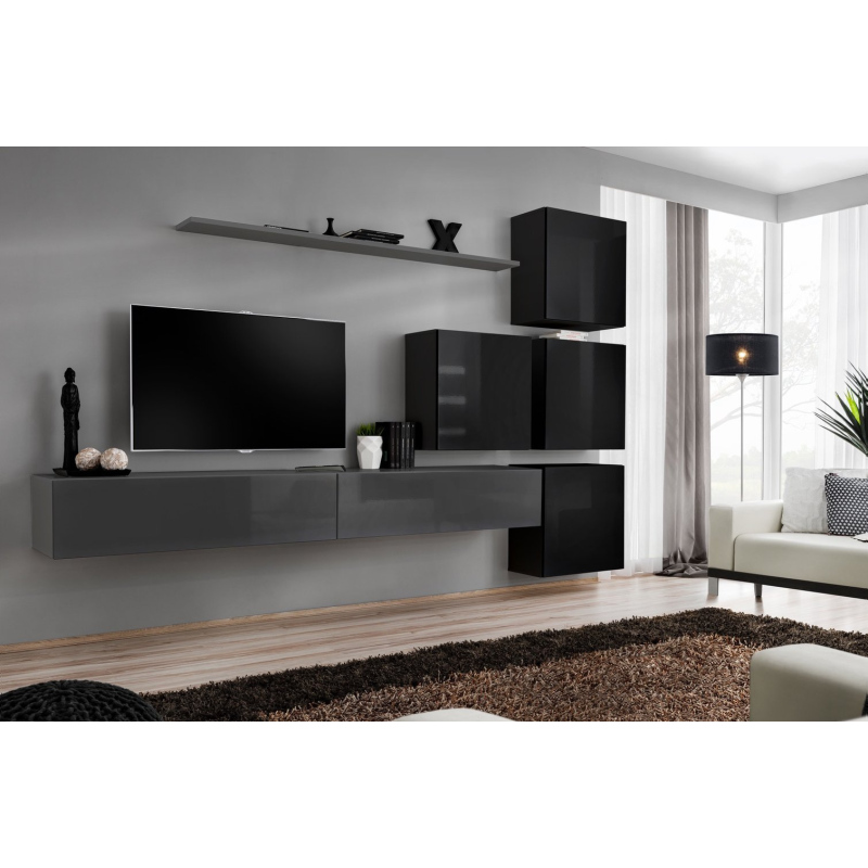 Wohnzimmerwand RIONATA 9 – Graphit/Schwarz
