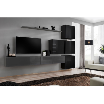 Wohnzimmerwand RIONATA 9 – Graphit/Schwarz