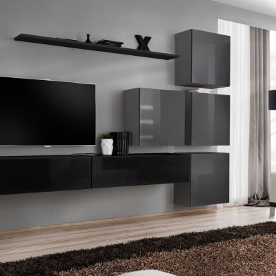 Wohnzimmerwand RIONATA 9 - Schwarz/Graphit