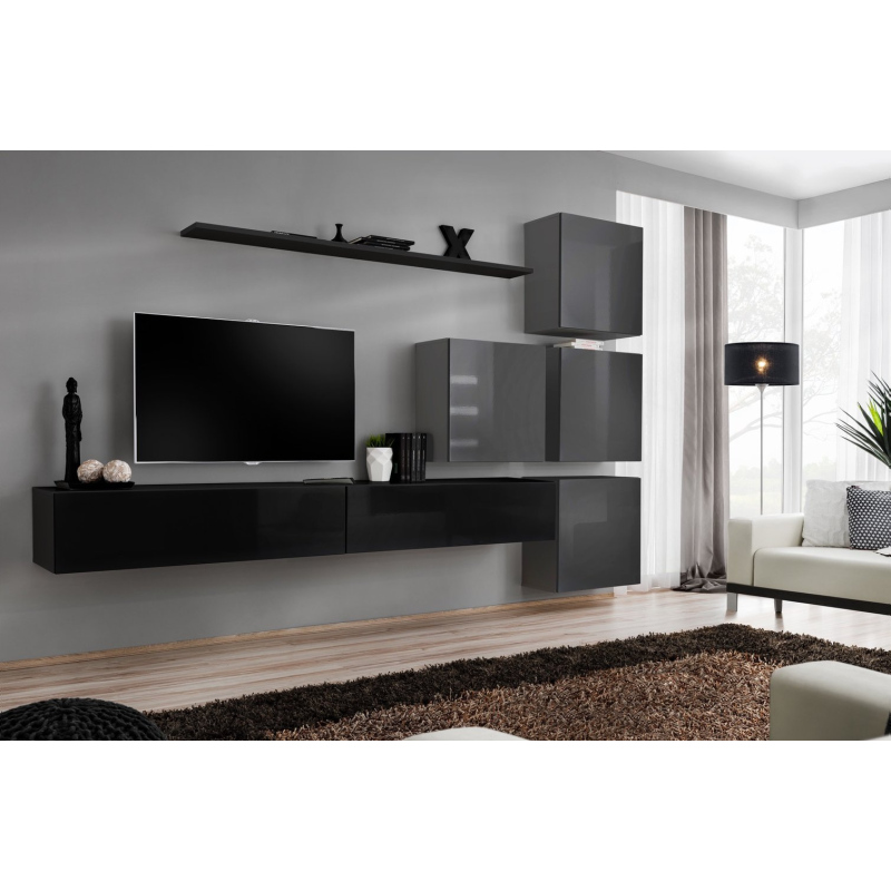 Wohnzimmerwand RIONATA 9 - Schwarz/Graphit