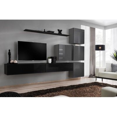 Wohnzimmerwand RIONATA 9 - Schwarz/Graphit