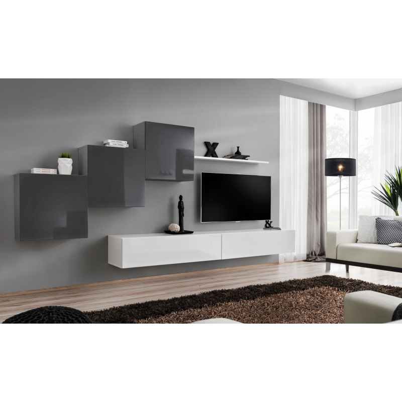 Wohnzimmerwand RIONATA 10 – Graphit/Weiß