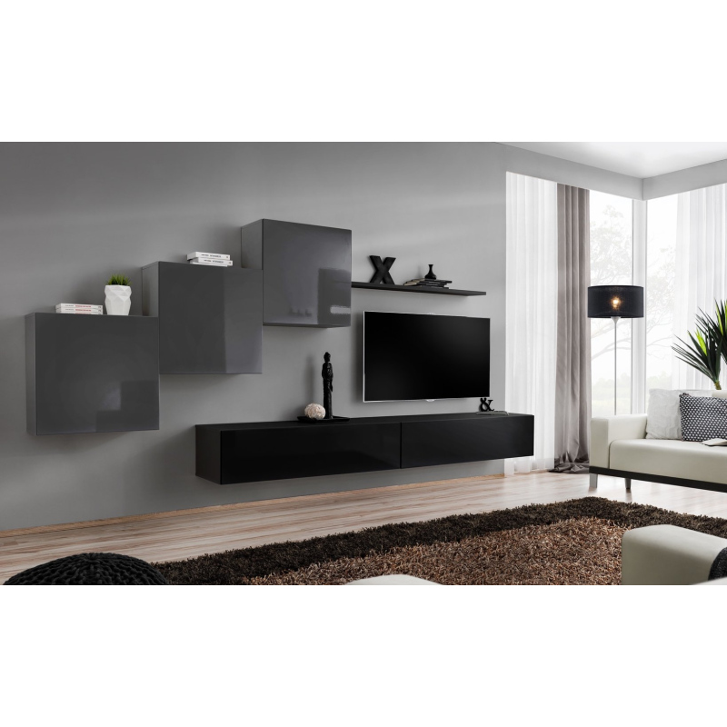 Wohnzimmerwand RIONATA 10 – Graphit/Schwarz