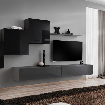 Wohnzimmerwand RIONATA 10 - Schwarz/Graphit