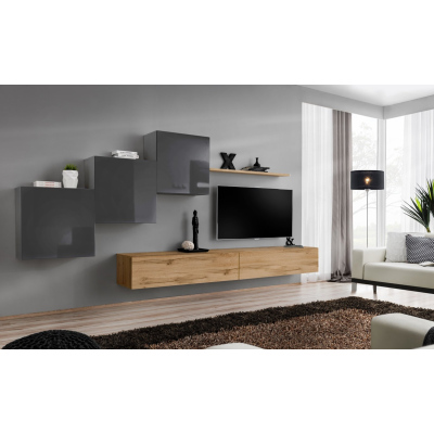 Wohnzimmerwand RIONATA 10 – Graphit/Wotan-Eiche
