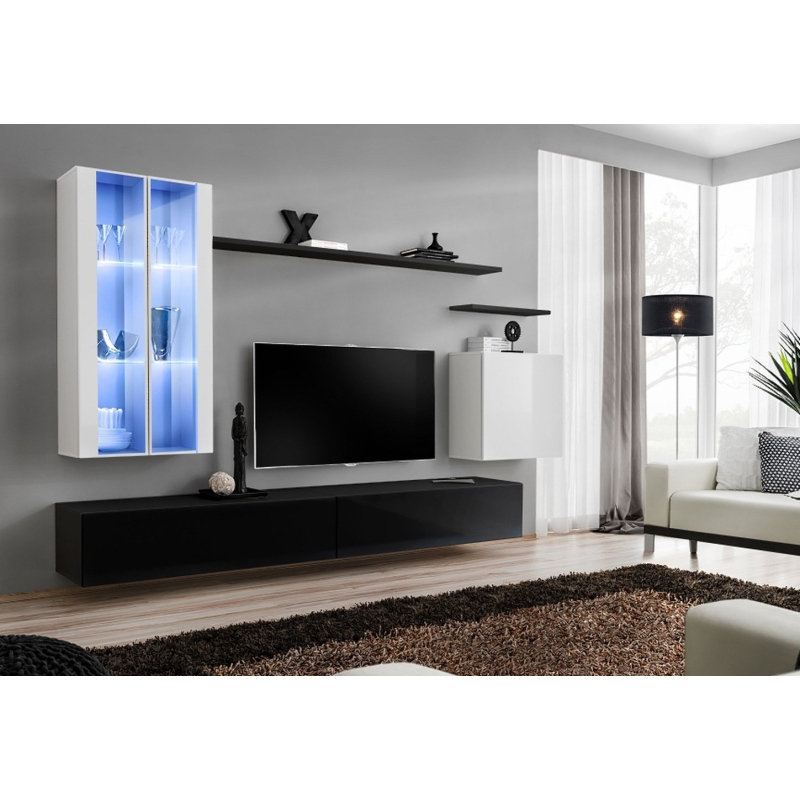 Wohnzimmerwand RIONATA 12 - weiß / schwarz