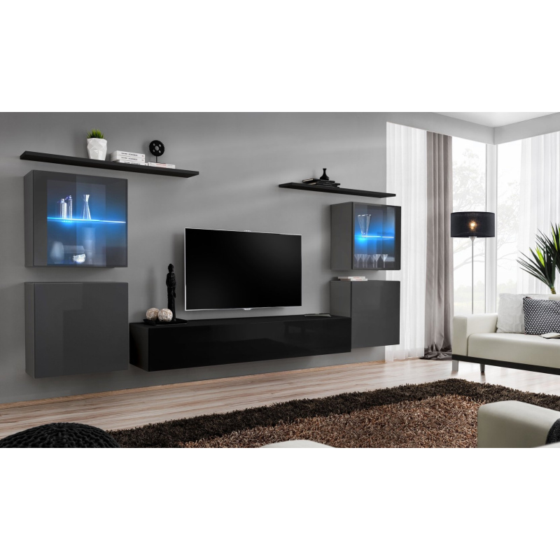 Wohnzimmerwand RIONATA 14 – Graphit/Schwarz