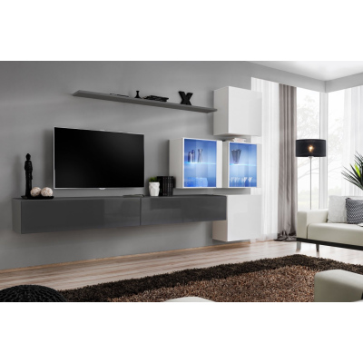 Wohnzimmerwand RIONATA 19 – Graphit/Weiß