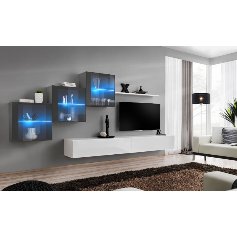Wohnzimmerwand RIONATA 20 – Graphit/Weiß