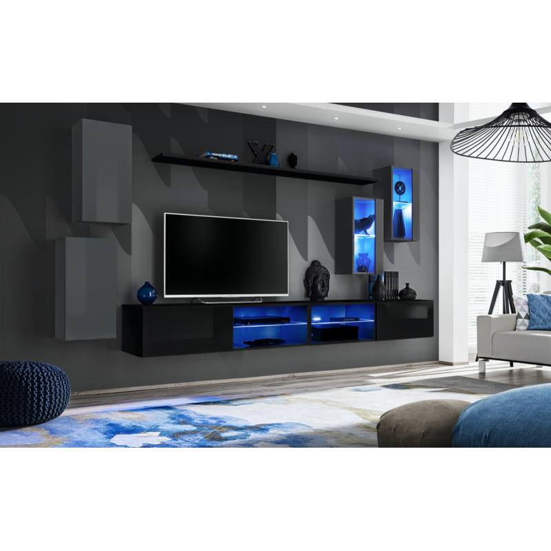 Wohnzimmerwand RIONATA 25 – Graphit/Schwarz