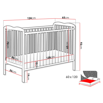 Babybett mit Matratze FINA - 60x120, weiß