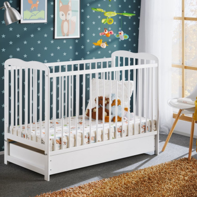 Babybett mit Stauraum und Matratze FINA – 60x120, weiß