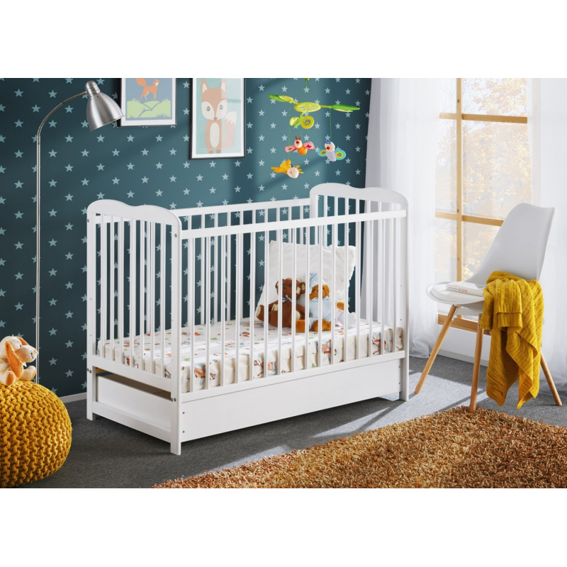 Babybett mit Stauraum und Matratze FINA – 60x120, weiß