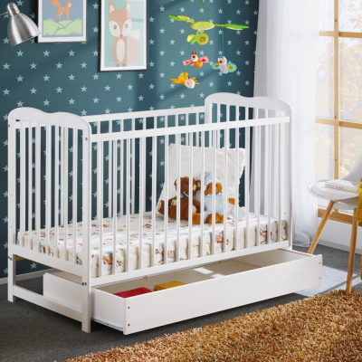 Babybett mit Stauraum und Matratze FINA – 60x120, weiß