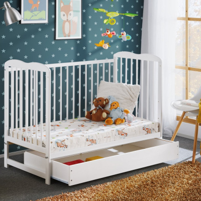 Babybett mit Stauraum und Matratze FINA – 60x120, weiß
