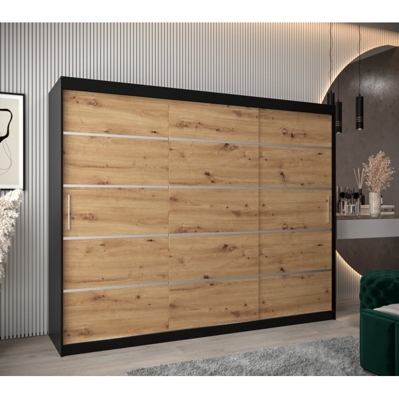 Kleiderschrank ENNI – Breite 250 cm, schwarz / Eiche artisan