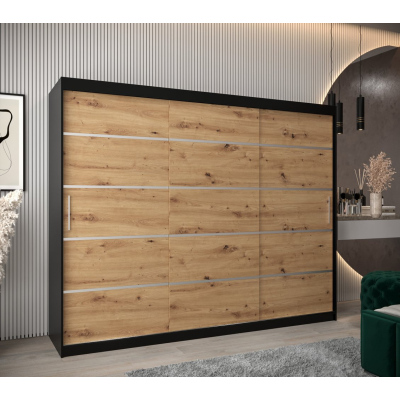 Kleiderschrank ENNI – Breite 250 cm, schwarz / Eiche artisan