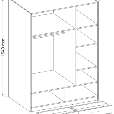 Dreitüriger Kleiderschrank CRUELLA – Breite 135 cm, Buche