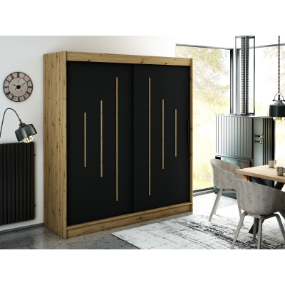 Kleiderschrank mit Schiebetüren LURDES 7 – Breite 200 cm, Eiche artisan / schwarz
