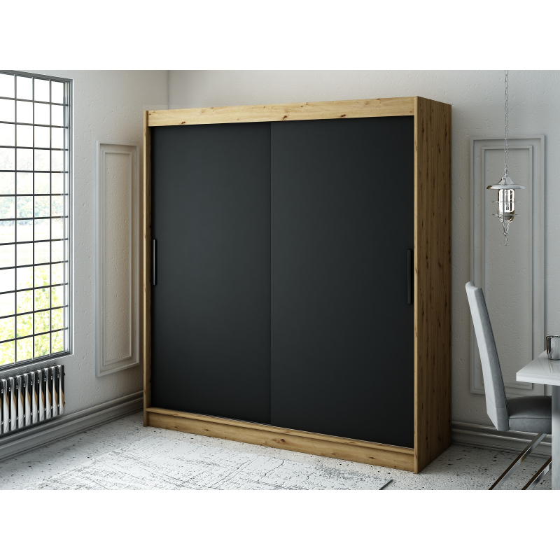Kleiderschrank mit Schiebetüren LURDES 1 – Breite 200 cm, Eiche artisan / schwarz