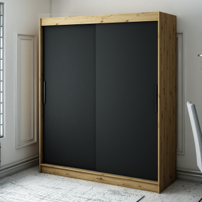 Kleiderschrank mit Schiebetüren LURDES 1 – Breite 180 cm, Eiche artisan / schwarz