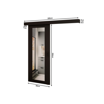Schiebetür mit Spiegel BORISA 2 – 90 cm, schwarz