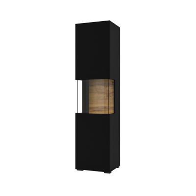 Hohe verglaste Vitrine BONA – schwarz/Wotan