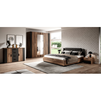 Spiegelschrank LJUBA – Breite 200 cm, Eiche Flagstaff / schwarz supermatt
